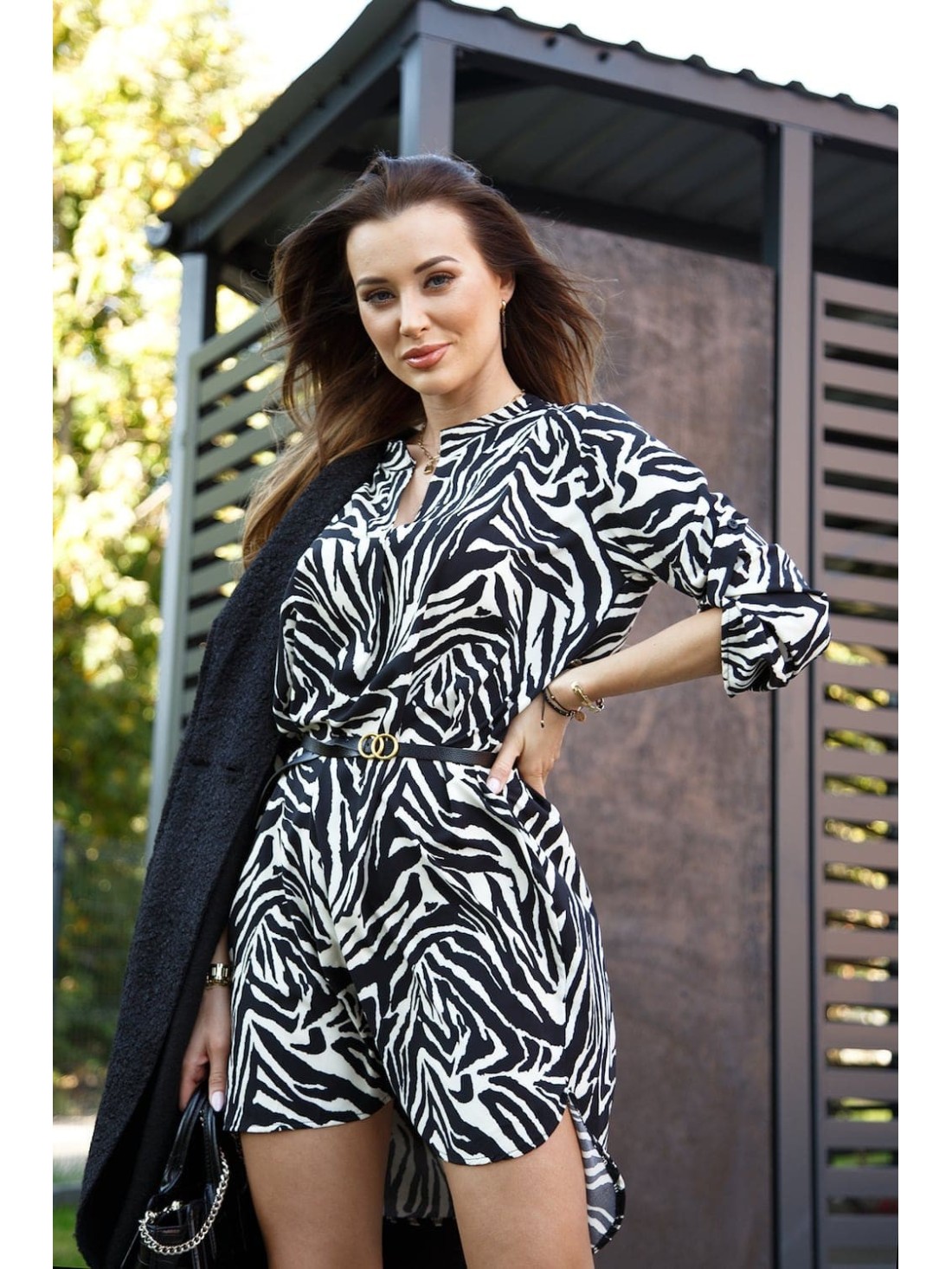 Asymmetric dress with adjustable zebra sleeves 5766 - Online store - Boutique